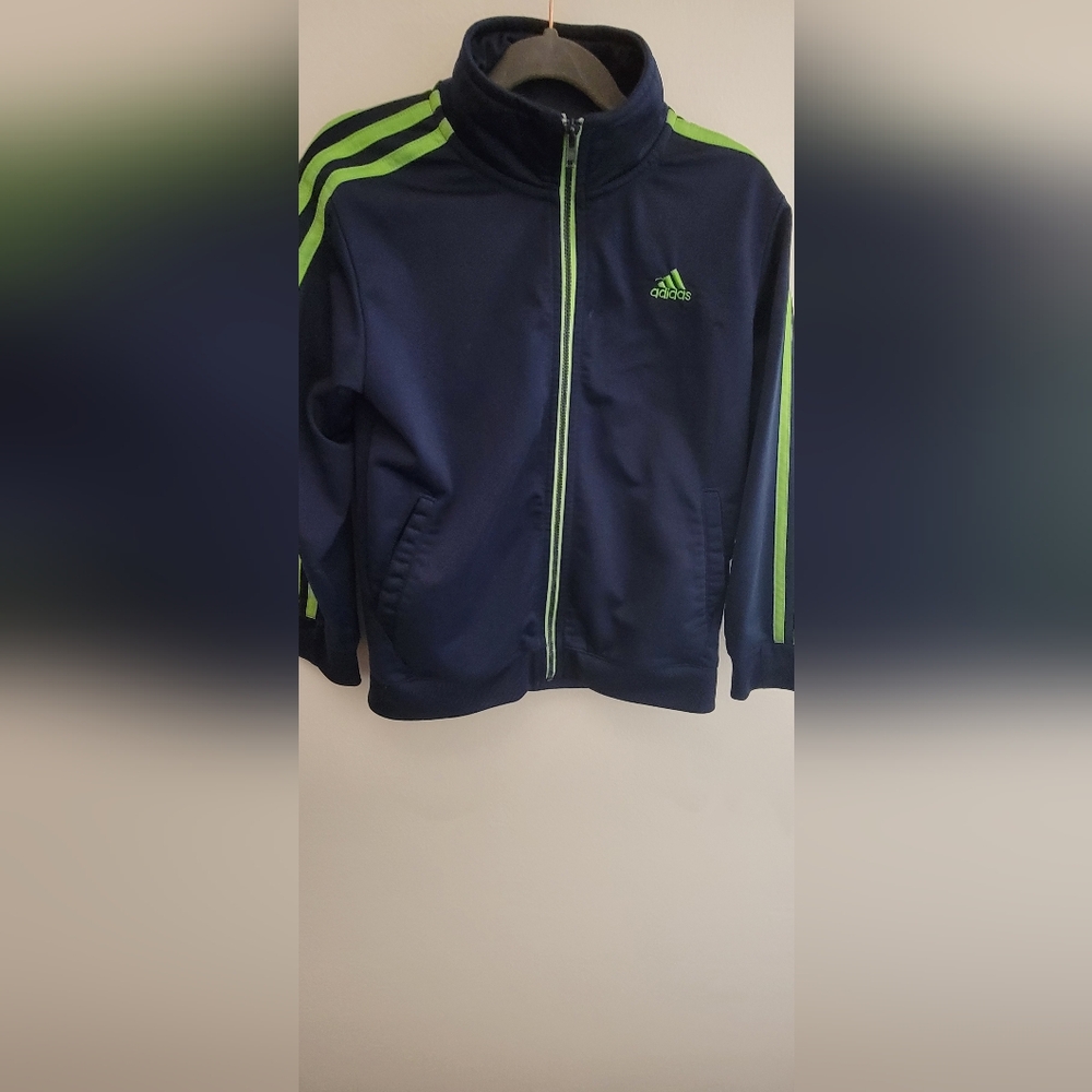 Adidas Kids Jacket in Navy and Neon Green